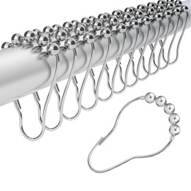 Shower Curtain Hook Rings, Stainless Steel Roller Balls Bath Curtain Rings for Bathroom Shower Curtain Rods - Set of 12