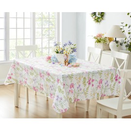 Newbridge Wildflower Fields Floral Vinyl Flannel Backed Tablecloth, 52 x 70 Inch Rectangle, Pink and Purple Wild Flowers Easy Care Vinyl Tablecloth with Flannel Backing