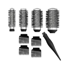 T4B LUSSONI 4 Piece Professional Antistatic Styling Brush Set with Interchangeable Handle, 4 Clips, Black