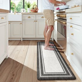 KIMODE Anti Fatigue Kitchen Mat, Cushioned Farmhouse Kitchen Runner, Non Slip Waterproof Kitchen Mat for Floor, Comfort Foam Standing Desk Mat for Laundry, Office, Sink Black 17.3"x59"