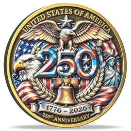 Strugglejewelry USA 250th Anniversary Challenge Coin, Patriotic Eagle & Liberty Bell Tribute for Proud Americans & Collectors