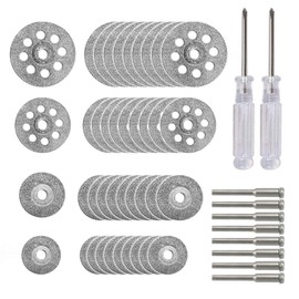 40 Pcs Diamond Cutting Wheel Kit (25mm/22mm/18mm/16mm Each 10), with 8pcs 3mm Mandrel and 2pcs Cross Screwdriver for Rotary Tool Cutting Gem Stones, Glass, Ceramics