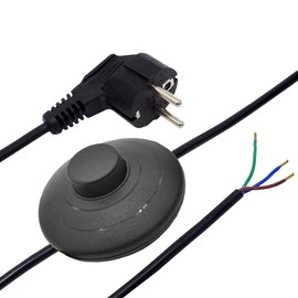 3 m Connection Cable Black with Earthing Contact Plug Type CEE 7/7 and Foot Pedal Switch - Power Cable 3 x 0.75 mm² 250 V
