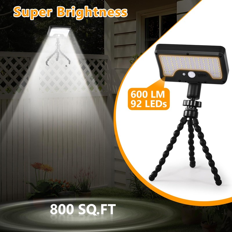 Solar Motion Lights Outdoor with Flexible Octopus Tripod, USB &