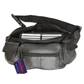 Private Label Large Black Genuine Lambskin Leather Fanny Pack Waist Bag with Cell Phone Pouch