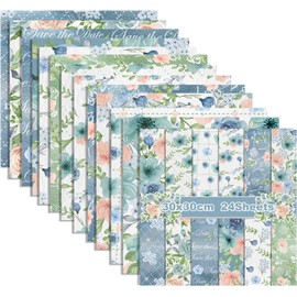 24 Sheets Scrapbook Paper Retro Blue Rose Pattern, 12 Designs Double-Sided Blue Rose Decorative Paper Scrapbook Craft Paper for Scrapbooking DIY Decorative Background Cardmaking Supplies Craft Paper