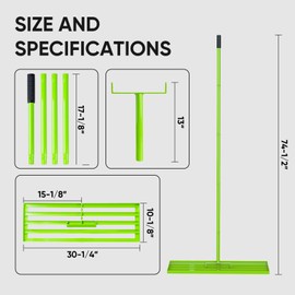 DELI Lawn Leveling Rake - Heavy Duty 30”x10“ Stainless Steel Leveler, 30"-74" Adjustable Pole, Max 7.4ft Tall, Anti Fliping for Soil, Dirt, Ground, Backyard