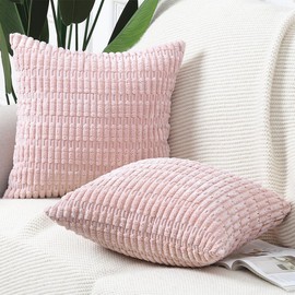 MADIZZ Pack of 2 Boho Striped Corduroy Throw Pillow Covers 20x20 Inch Light Pink Soft Decorative Cushion Cover for Sofa Bedroom Pillow Shell