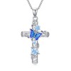 AOBOCO Cross Butterfly Necklace 925 Sterling Silver Wooden Shaped Cross