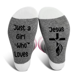 HMJKL Christian Socks Gifts For Girls, Just A Girl Who Loves Jesus Socks, Religious Gifts for Sisters Friends, Religious Faith Socks, Gifts For Birthday Christmas Thanksgiving -28