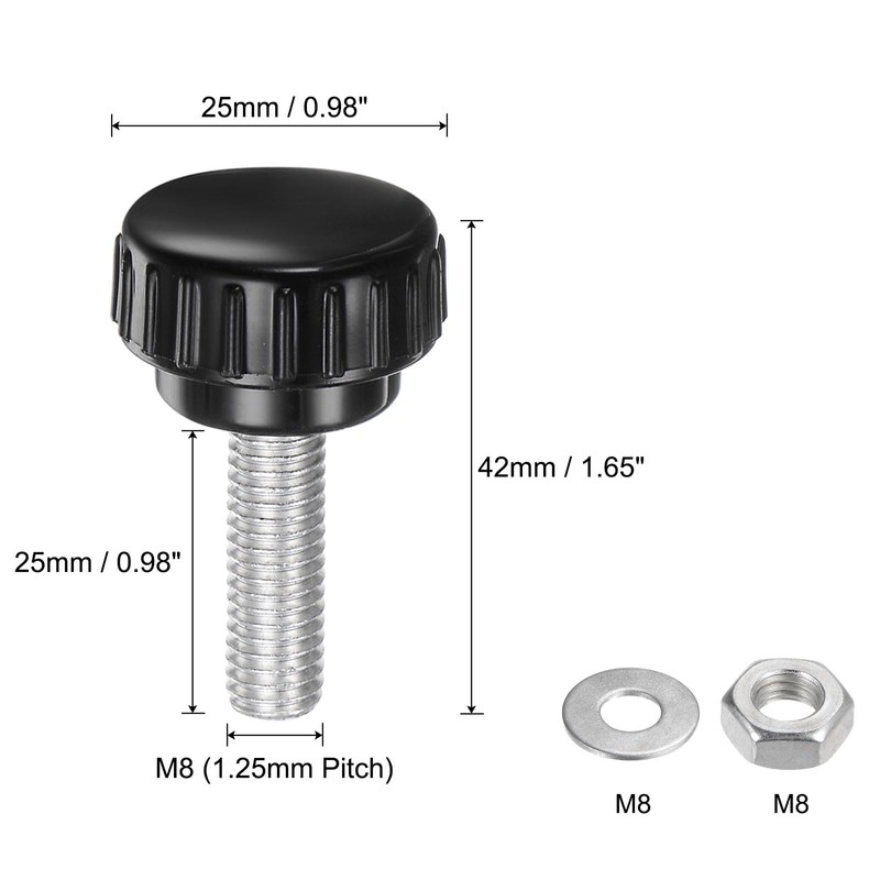 uxcell 4 Set M8 x 25mm Male Thread Knurled Knobs