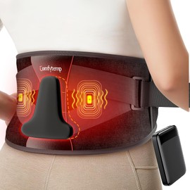 Comfytemp Cordless Heating Pad with Massager for Back with 3D Back Pad, FSA Eligible HSA FIR Portable Lower Back Massager, Rechargeable Heated Waist Belt with 3 Heat&Vibration, Fathers Day for Dad Men