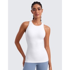 CRZ YOGA Butterluxe Womens Racerback High Neck Tank Top - with Built in Bra Workout Padded Yoga Athletic Camisole White X-Large