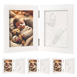 Your Design Wooden Picture Frame Set: Set of 4 Plaster Cast Set, 2-Piece Wooden Frame for Baby Handprints and Footprints (3D Prints, Baby Prints)