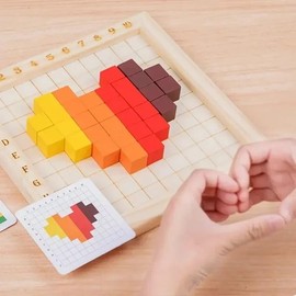 Hemasa Montessori Color Counting Building Block Wooden 10 * 10 Puzzles Jigsaw Toy 3D Space Stacking Game for Kids Gift Early Learning Toy