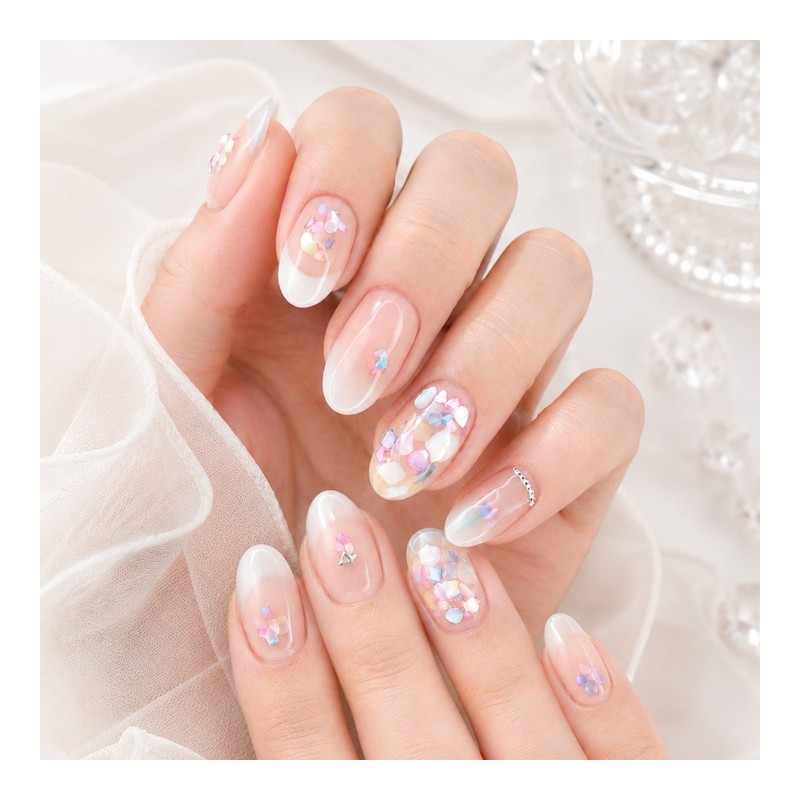 Aurora mother-of-pearl handmade nail tip - water drop / 오로라