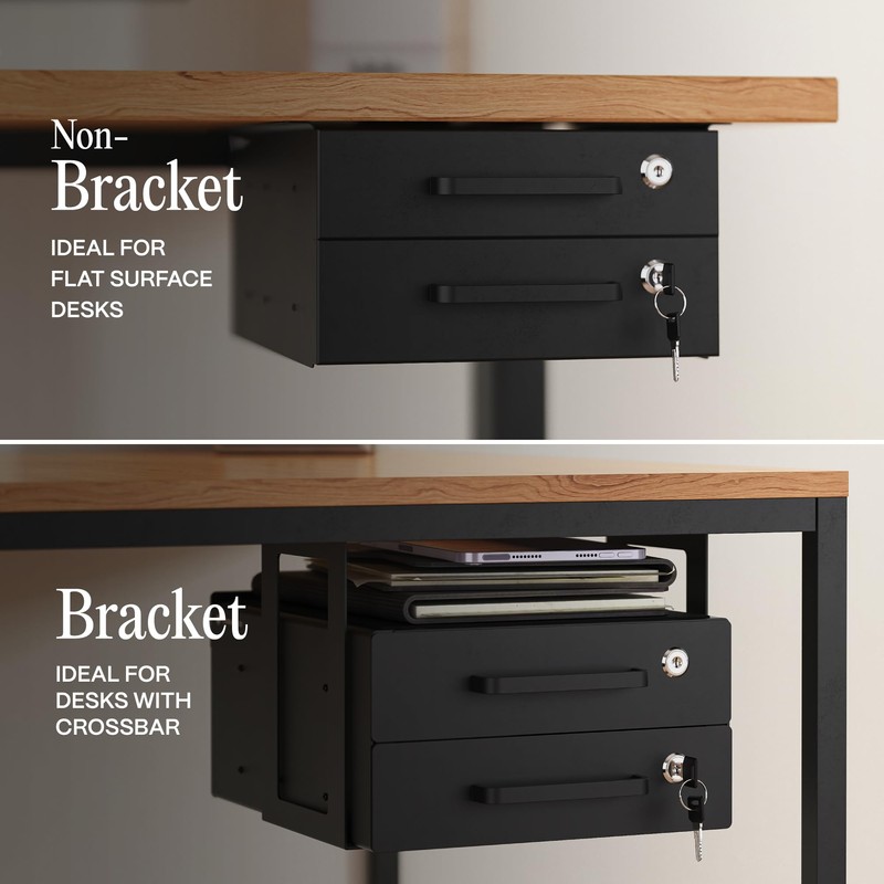 COREMINDED Under Desk Drawer Slide-Out – Lockable Metal Storage Drawers