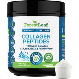 ForestLeaf Collagen Peptides Powder Unflavored - Hydrolyzed Grass Fed Keto Collagen Protein Powder Type 1, 2 & 3 - Vital Hair, Skin, Nails, Joints, Recovery, 11g Per Serving