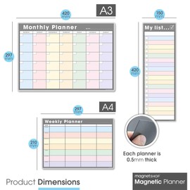 TMS #1 Magnetic Whiteboard Planner Pack/Custom Dry Erase Set | Weekly Planner, My List, Monthly Calendar | 4 Dry Wipe Marker Pens (Pastel/Grey, Bundle 1)