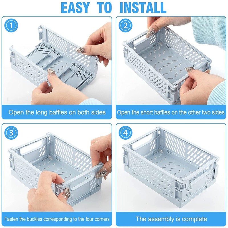 Sturdy Folding Crate, Pack of 4 Folding Baskets, Storage Basket,