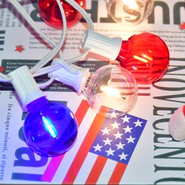 50 Pack Red White Blue LED G40 Replacement Bulbs for Outdoor String Lights, 0.6W Energy Saving & Shatterproof RWB G40 Globe Light Bulbs for 4th of July Decorations Outdoor Patriotic Decor, E12 Base