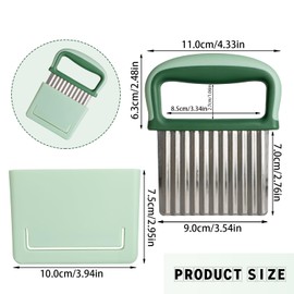 Crinkle cutter,Crinkle cutter for veggies,Stainless Steel Wave Cutter with Protective Case and Handle - Potato Chopper, Carrot Slicer, French Fry Cutter, Onion Chopping Knife (Green)