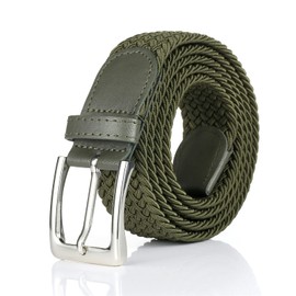 BSLLNEK Elastic Braided Belt, 1 3/8", Woven Stretch Belt for Golf Casual Jeans Shorts Pants (Green, Small (28-32" Waist))