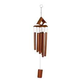 Relaxdays Bamboo Wind Chime with Pointed Roof, Hanging Decoration, Outdoor and Indoor, HBT 68 x 14 x 7 cm, Wind Organ, Brown