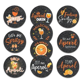 LAINIKE Aperol Coasters Sayings Aperol Fans Felt Coasters Round Glass Coasters with Aperol Sayings Coasters Felt Coaster for Drinking Glasses Aperol Lovers Aperolics Pack of 10