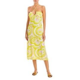 Aqua Swim Womens Halter Printed Swimdress Yellow M
