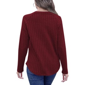 Cuptacc Womens Jumpers Elegant Ladies Tops Crew Neck Sweaters Baggy Jumpers for Women UK Burgundy L 16-18