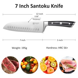 PAUDIN Santoku Knife, Switzer Kitchen Knife 7 Inch, Ultra Sharp Knife- Forged High Carbon German Stainless Steel, Professional Chefs Knife with Ergonomic Handle, Gifts for Holiday