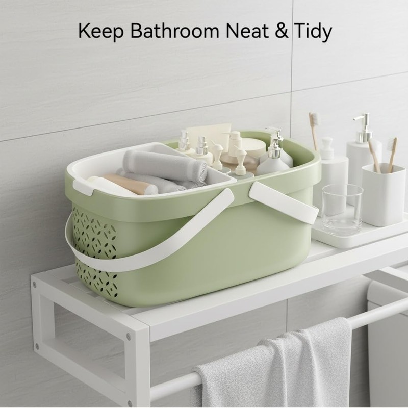 Plastic Shower Caddy Basket,Storage Basket with Handle Green