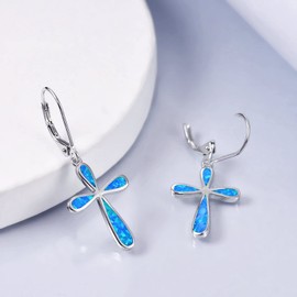 VENACOLY Cross Earrings Sterling Silver Opal Earrings Cross Jewellery for Women Necklaces, Sterling Silver, No Gemstone