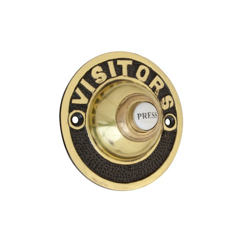Polished Cast Brass & Black 81mm dia Visitors Bell Push
