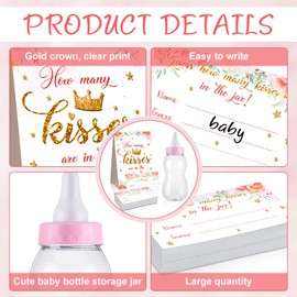 Fuutreo Guess How Many Baby Shower Game Sign with 50 Cards Pink Floral Greenery Big Baby Bottles Decorations 2.76 x 2.76 x 8.27 Inch Giant Bottles for Girl Boy Party Games Favor Gift(Cute Style)