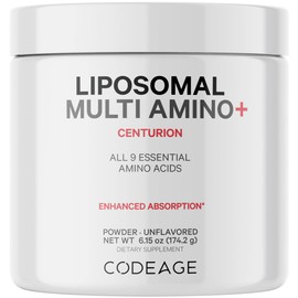 Codeage Multi Amino+ BCAA Powder Supplement - EAA Supplement All 9 Essential Amino Acids, Branched-Chain Amino Acid, Sport Pre & Post Workout, Muscles Recovery, Liposomal Delivery, Non-GMO, 6.15 oz