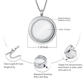QGJNSGC Cremation Locket Necklace for Ashes of Loved One Carry Photo Glass Memorial Urn Jewelry Keepsake Ashes Locket Pendant Jewellery Gifts