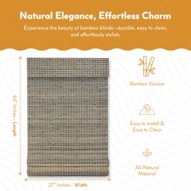 Radiance Cordless Bamboo Roman Shades for Windows - Flatweave Bamboo Blinds for Reduce Bright Light - Easy to Lift & Fold Up Window Shades - Driftwood - 27 in. W x 48 in. L - (02208849E)