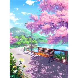 Diamond Painting Full Set, ABEUTY DIY 5D Diamond Painting, Sea View Chair, Cherry Blossoms, Diamond Painting, Painting by Numbers, Cross Stitch