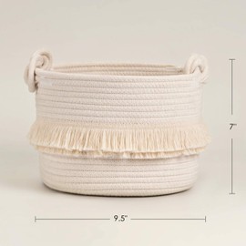 TIMEYARD TIMEYARD Small Woven Storage Baskets Cotton Rope Decorative Hamper for Diaper, Blankets, Magazine and Keys, Cute Tassel Nursery Decor - Home Storage Container – 9.5'' x 7''
