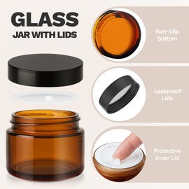 Bumobum 1oz Glass Jars with Lids, 6 Pack Small Amber Glass Jars with Labels, Refillable Empty Cosmetic Containers for Lip Balm Scrub Creams Lotions