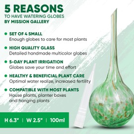 Mission Gallery Plant Watering Globes Set of 4 - Small Self Watering Globes for Indoor & Outdoor Plants - Multicolored, Automatic, Glass Watering Bulbs for Daily Use, Plant Watering Devices