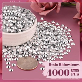 4000PCS 5mm Resin Rhinestones Bulk for Crafting (Silver), Flatback Bedazzling Crystals for Crafts DIY Nail Decoration, Gems Charms for Tumbler Shoes Clothing Fabric with Pickup Pen and Tweezers