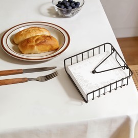 GMFINE Napkin Holder for Table with Weighted Arm, Dinner Metal Flat Napkin Holders for Paper Napkins, Outdoor Napkin Dispenser Restaurant (Black)