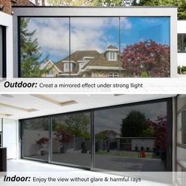 Kromapolis One Way Window Privacy Film Reflective Mirror Home Window Tint, Daytime Privacy Heat Control Anti UV Glass Tinting Static Cling (Black-Silver, 17.5 x 78.7 inch)