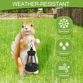 Solar Lantern Garden Statues Squirrel Decor - Resin Outdoor/Indoor Squirrel Sculpture Garden Lights Statue Decoration for Patio Home Yard Lawn, Unique Garden Figurine Lights Gift for Mom Grandma