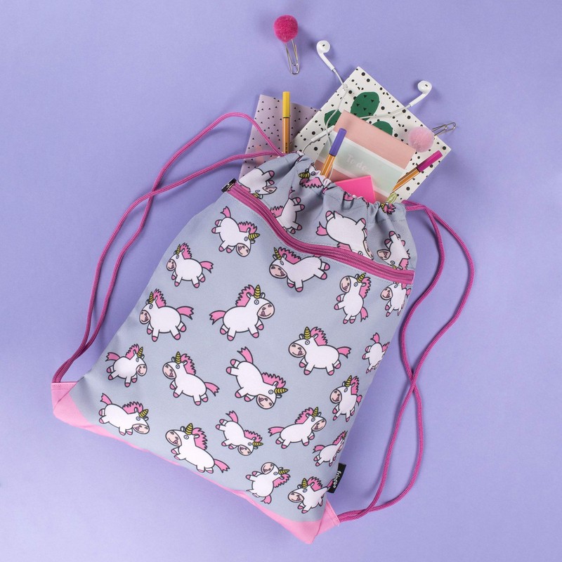 Fringoo - Kids Drawstring Bag - Front Zipped Pocket -