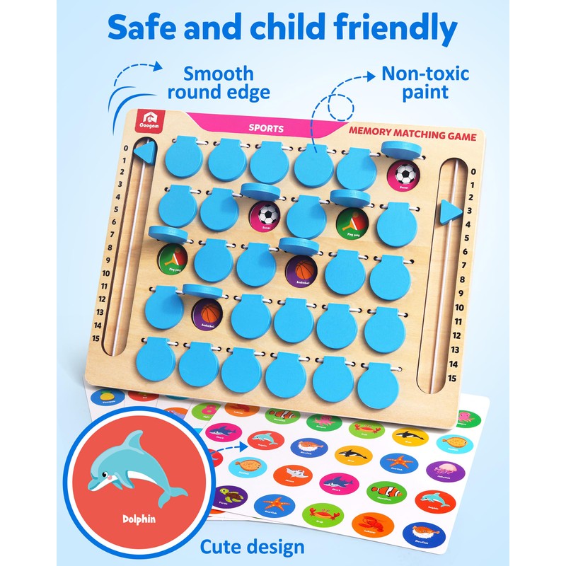 Coogam Memory Matching Game, Wooden Board Travel Toy with Memory