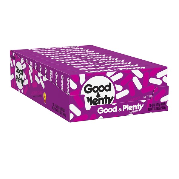 GOOD & PLENTY Licorice Candy, Bulk Fat Free, 6 oz Boxes (12 Count)